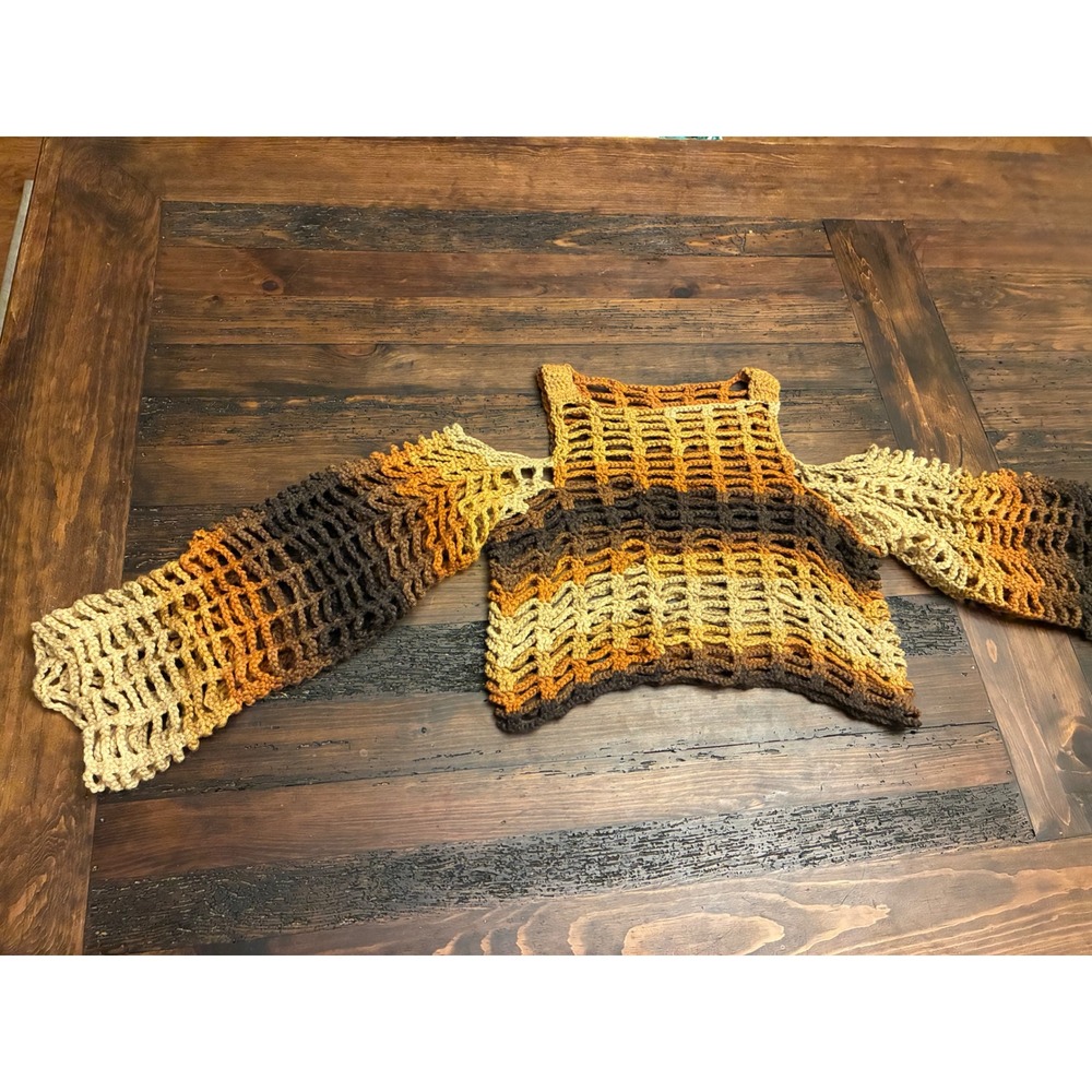 Handmade Crochet Cold Shoulder Crop Top Women's Large Festival Indie Grunge Boho - Picture 2 of 3